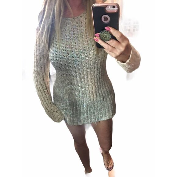 INC International Concepts  Crochet Rainbow Foil Tunic Sweater Large Crew Neck - Picture 2 of 8